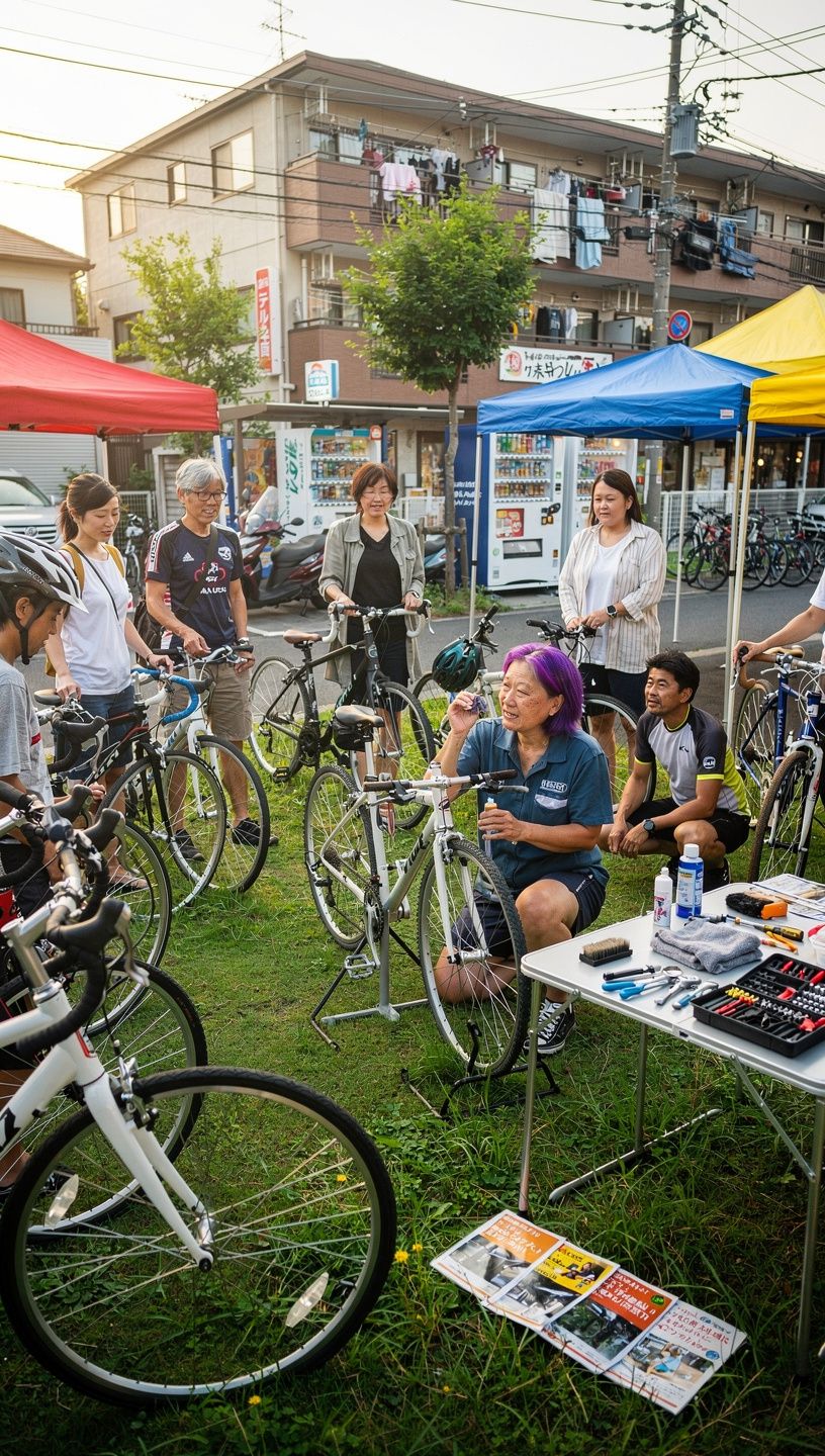 美しい風景を背景にした自転車のグループライドの様子